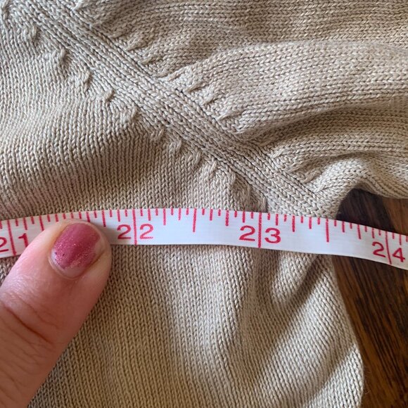 VTG 90s Mens L Sweater Silk Cotton Beige Argyle Light Weight Fisherman Grandpa - Picture 5 of 5